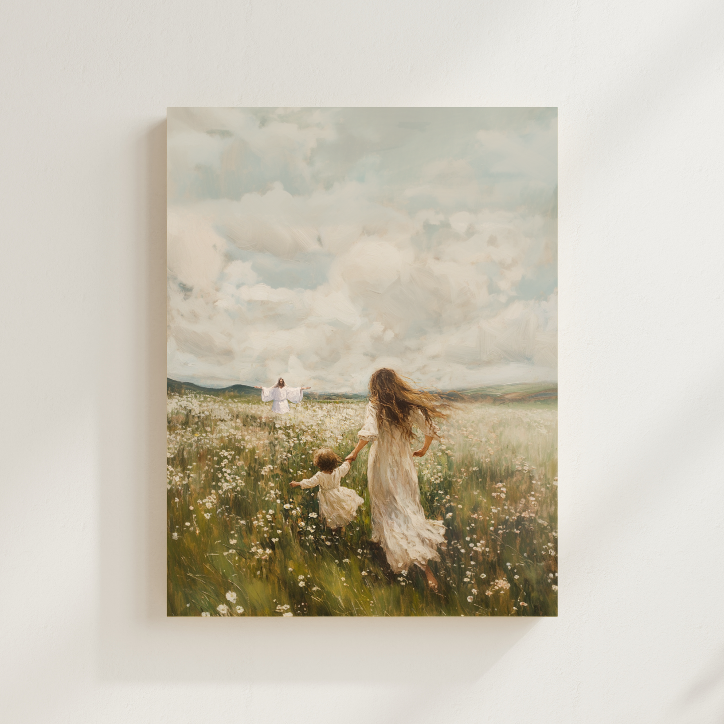 Following Him Canvas modern Christian wall art by Christian artist, walking with Jesus in faith.