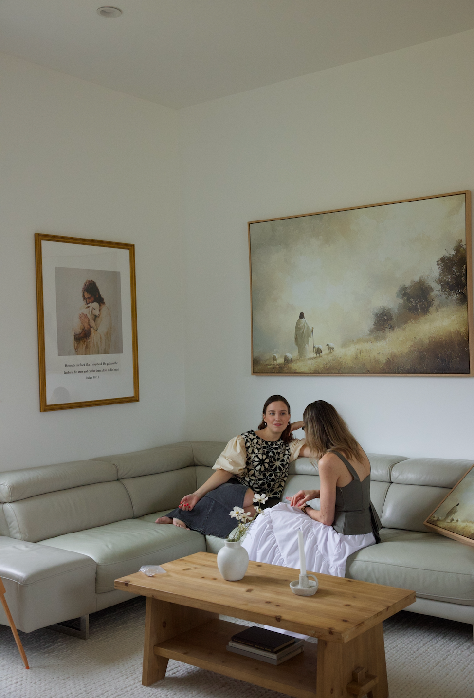 Carried by Him Christian wall art modern, Jesus carrying His followers, faith-filled artwork.