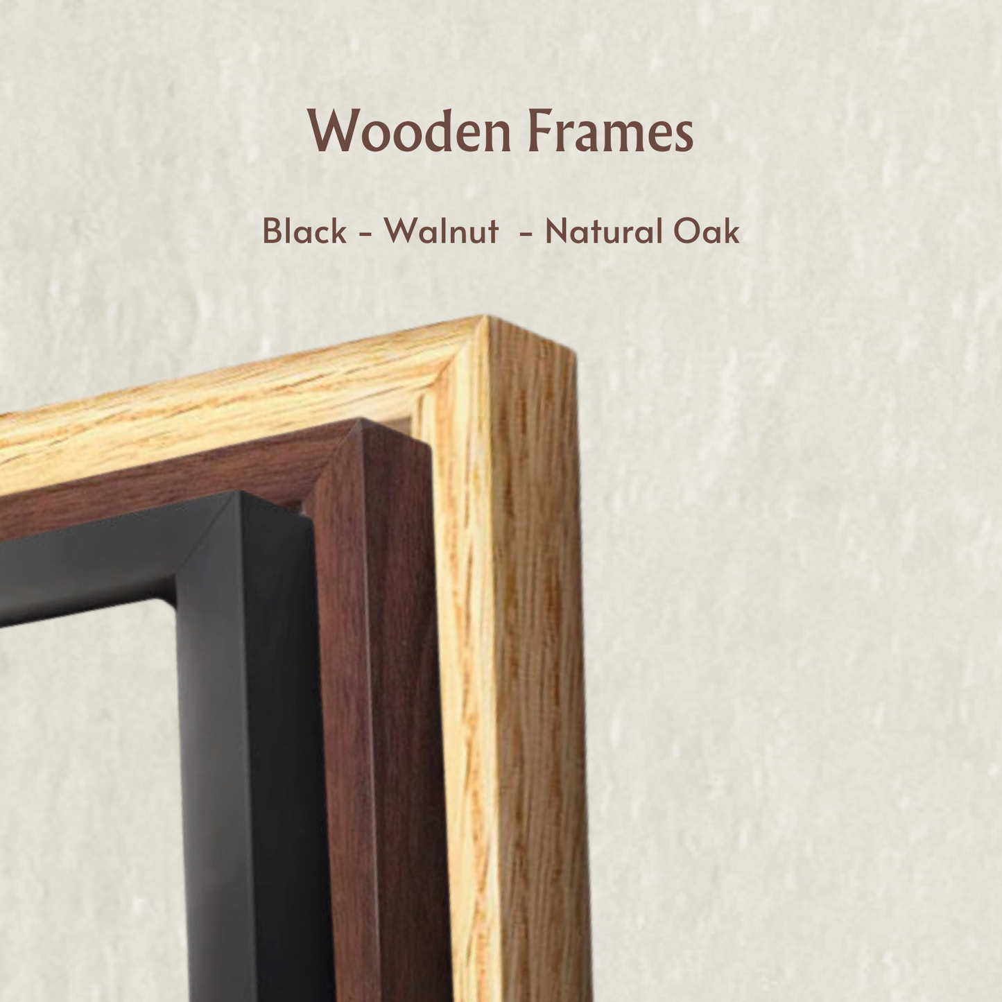 Modern Christian wall art frame options include natural wood, black, and oak finishes.