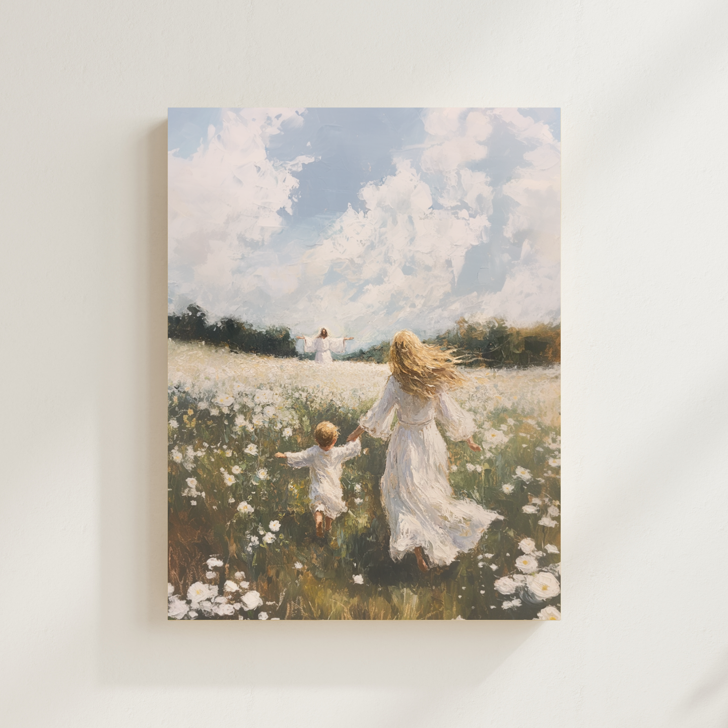 Following Him Canvas modern Christian wall art by Christian artist, walking with Jesus in faith.