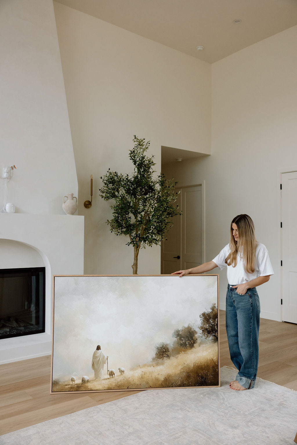 The Good Shepherd – modern Christian wall art by a Christian artist portraying Jesus as the caring Shepherd who guides His flock.