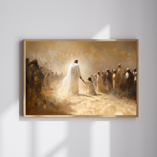 Just One Touch Canvas Christian wall art modern by Christian artist showing Jesus’ healing.
