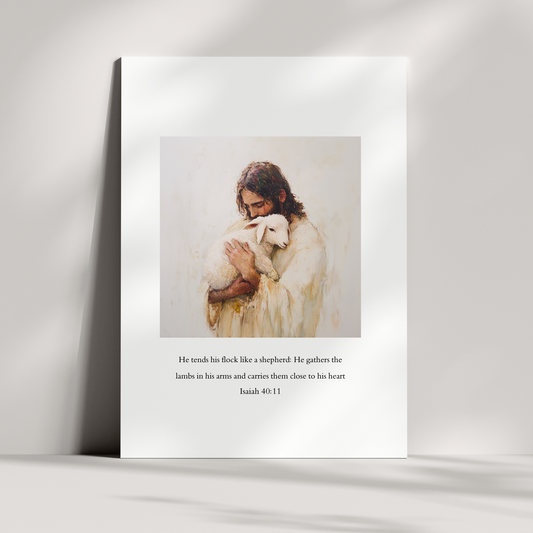 Carried by Him Christian wall art modern, Jesus carrying His followers, faith-filled artwork.