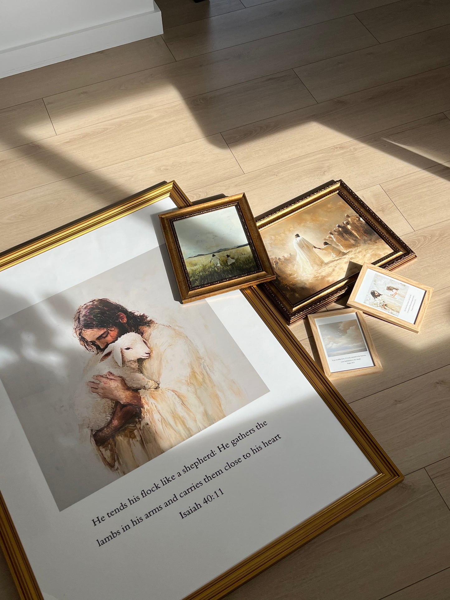 Carried by Him Christian wall art modern, Jesus carrying His followers, faith-filled artwork.